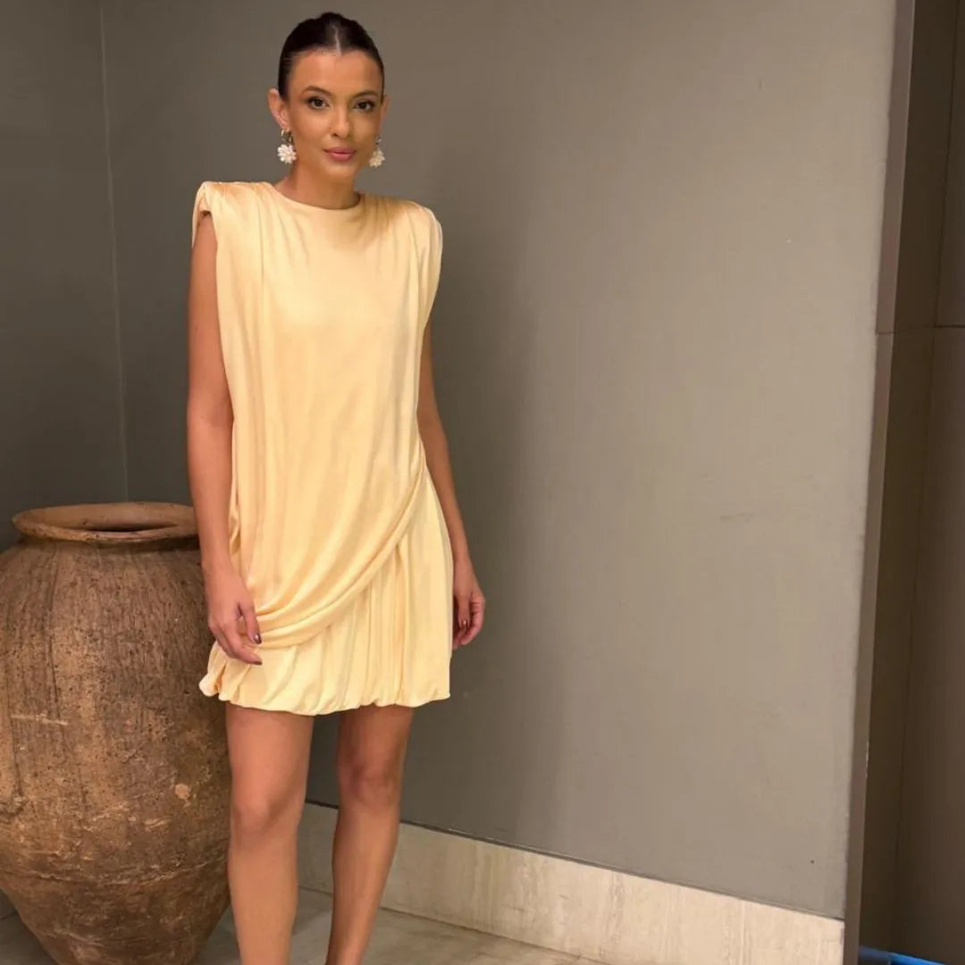 ANF Ballon Shoulder Butter Midi Dress